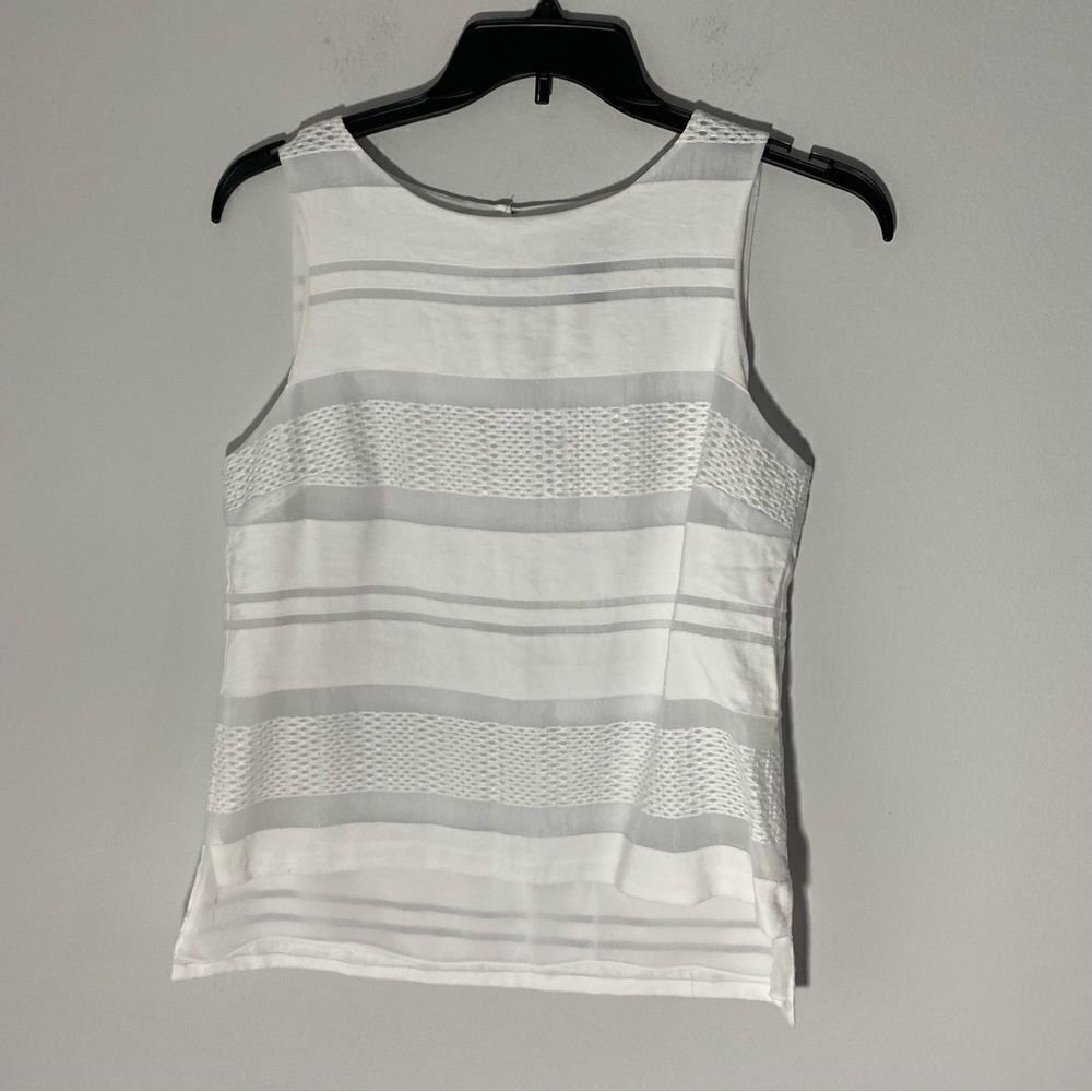 White House Black Market Women’s Crew Neck Boxy Cut White Striped Blouse